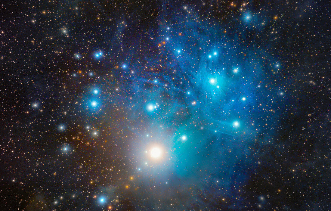 Venus and Pleiades star cluster, composite image