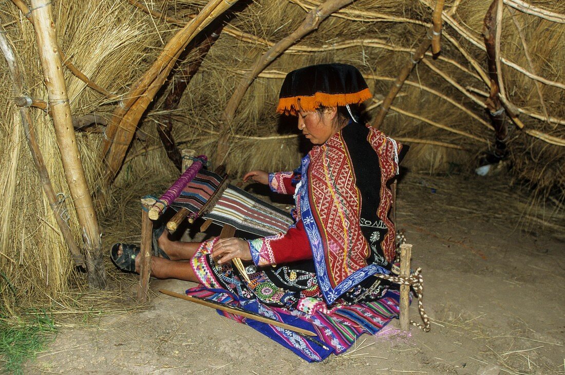 Indigenous woman weaving, Cusco, Peru