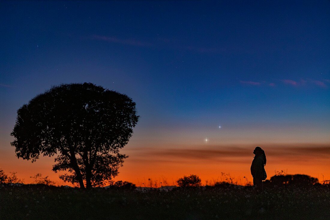 Planetary conjunction at sunset