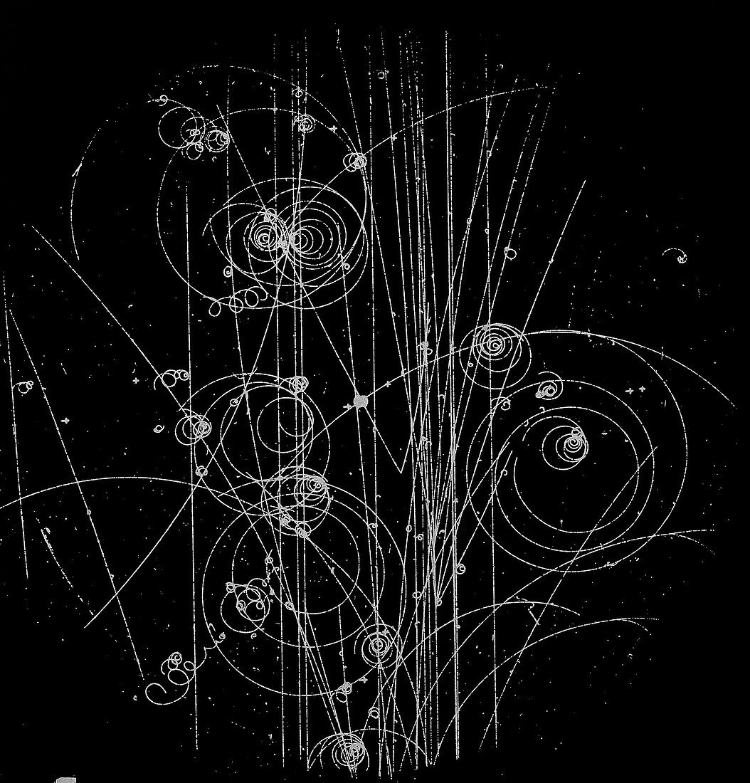 Tracks of charged subatomic particles