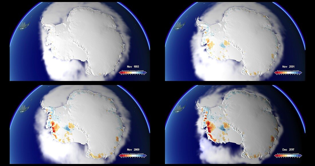 Antarctic land ice summer fluctuations, 1993-2017
