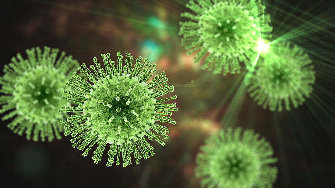 Coronavirus particles, illustration