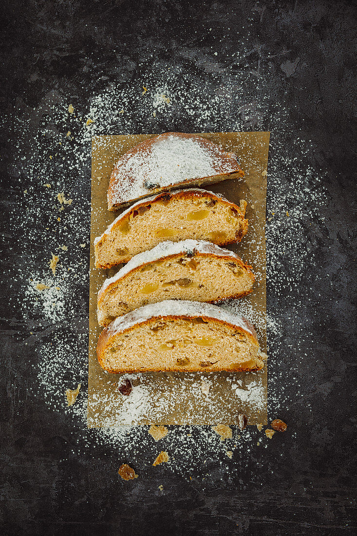 Vegan Christmas stollen made with coconut oil, marzipan and raisins