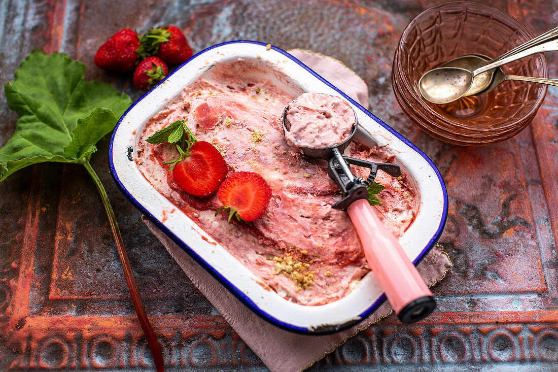 Strawberry and rhubarb ice cream