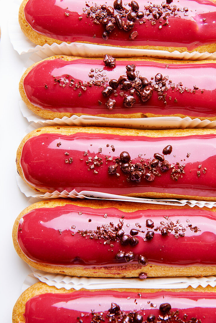 Eclairs with red glaze