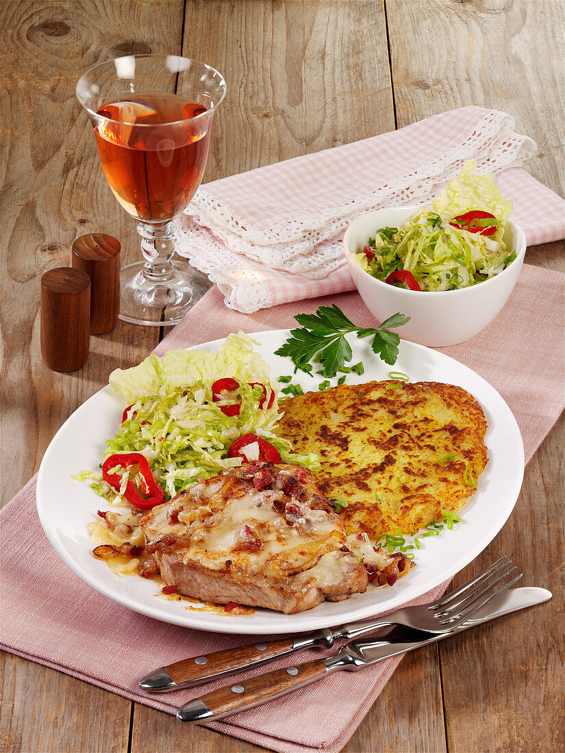 Engadine pork escalope with bacon and raclette cheese