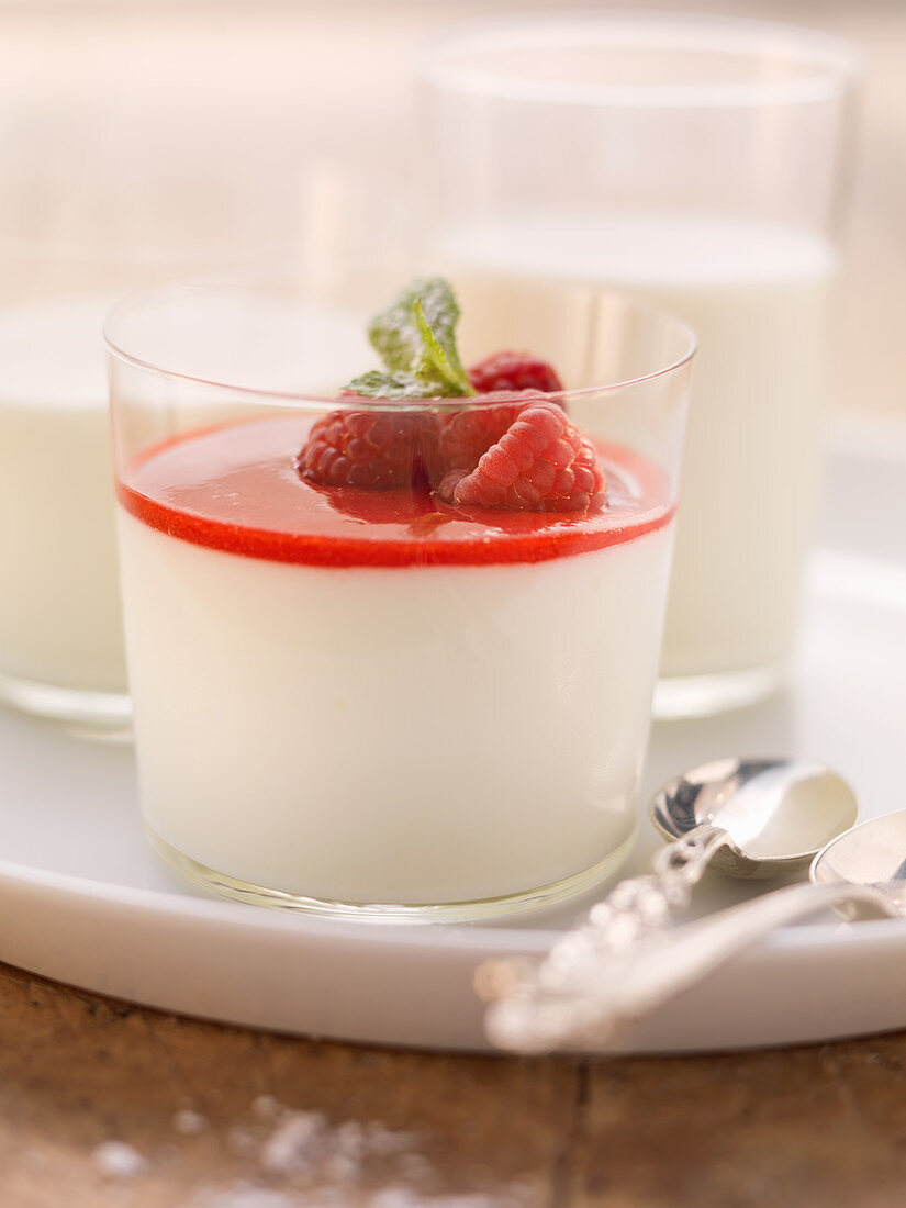 Sour cream mousse with a raspberry glaze