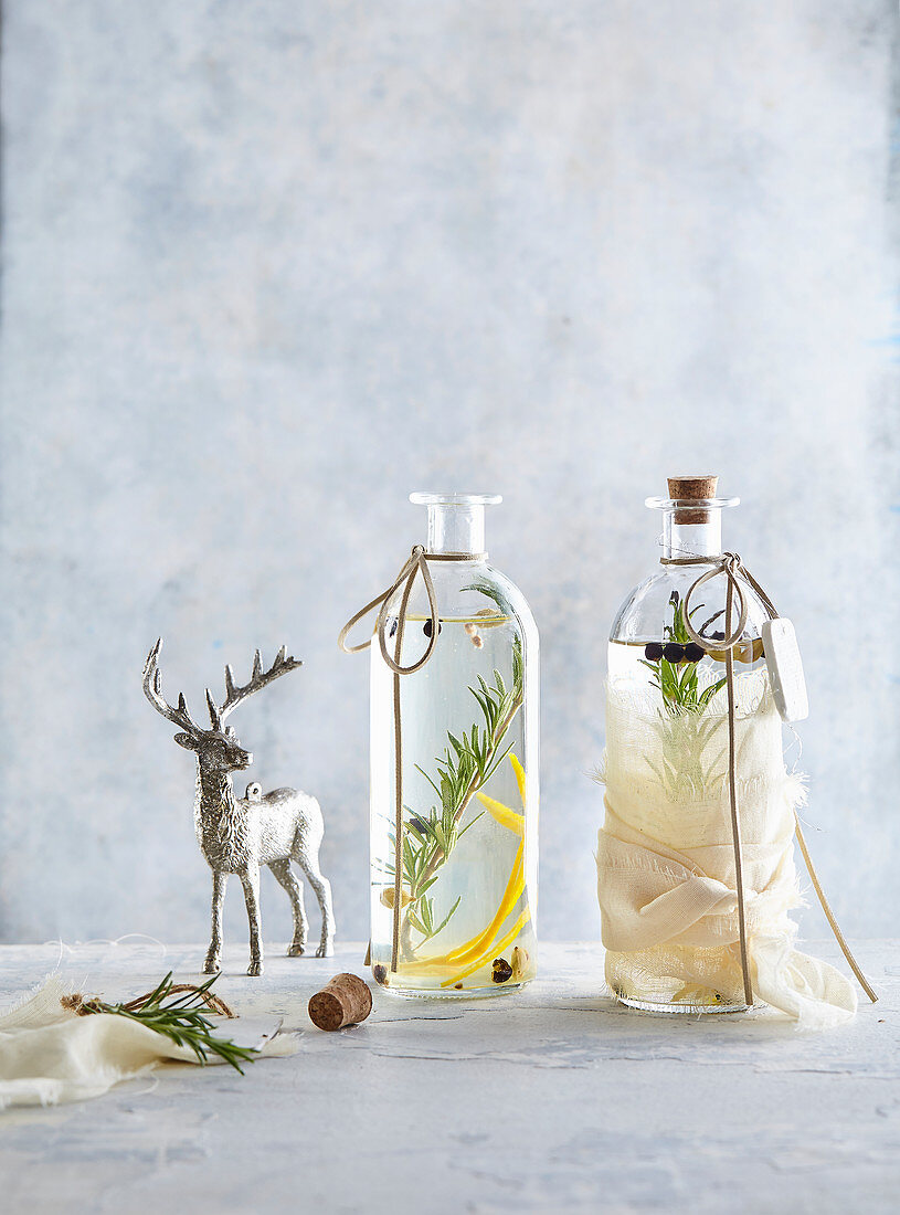 Gin infused with spices and herbs as present