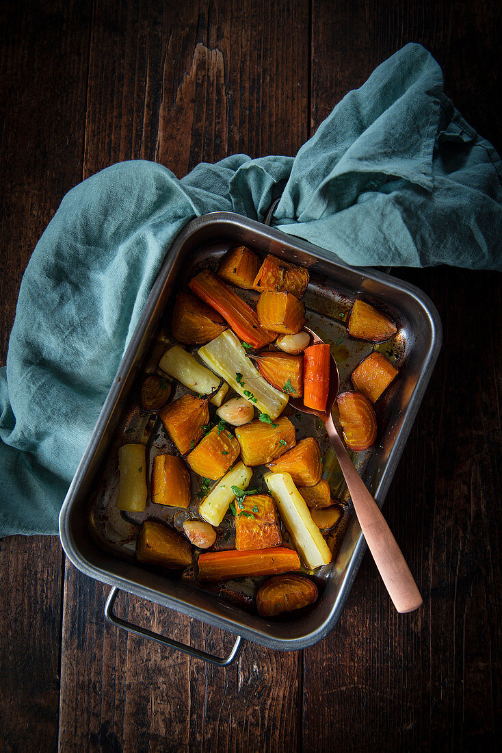 Roasted carrots and yellow beets