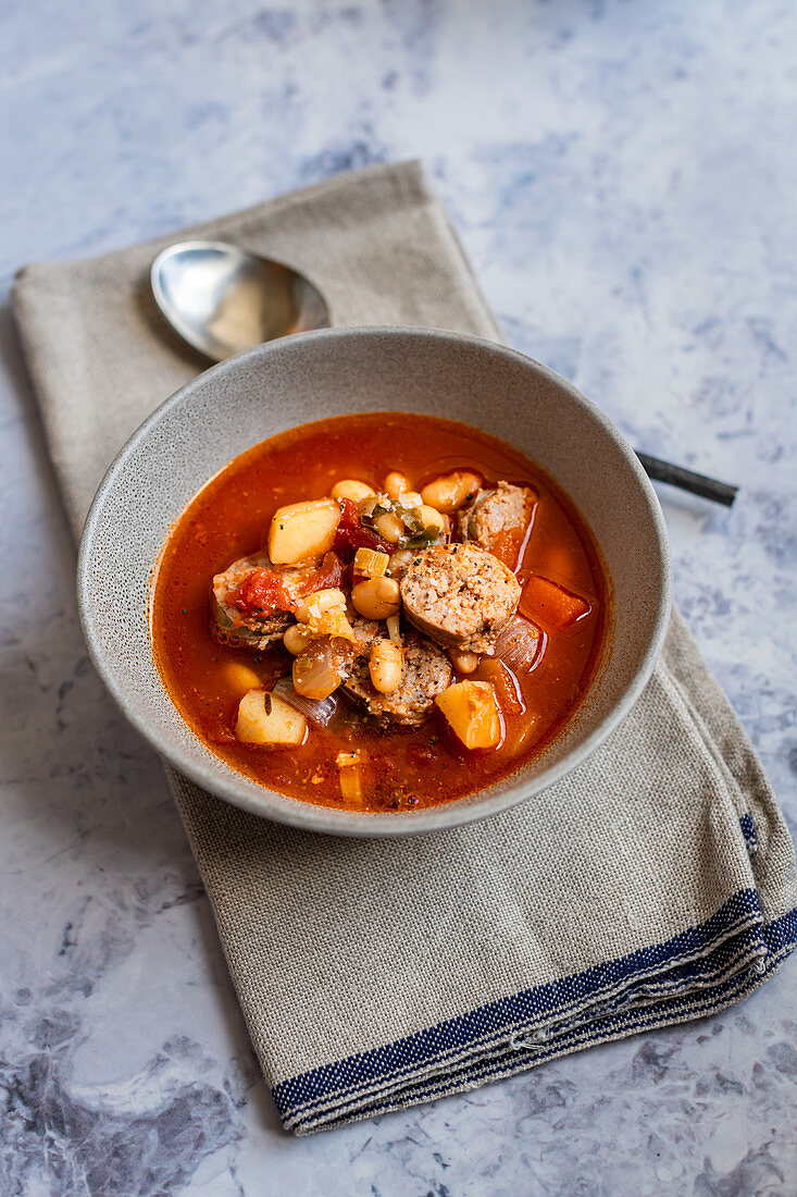 Homemade minestrone soup with Italian sausage