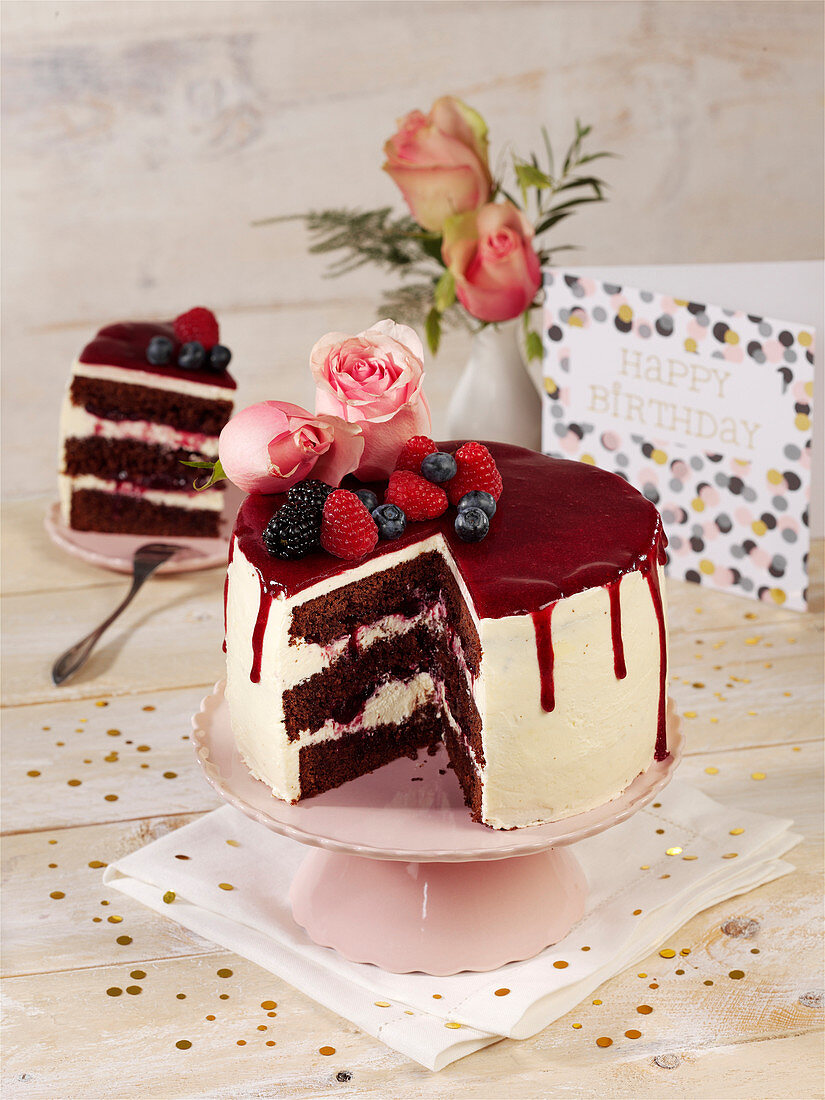 A chocolate cake with a fruit filling – License Images – 13261546 ...