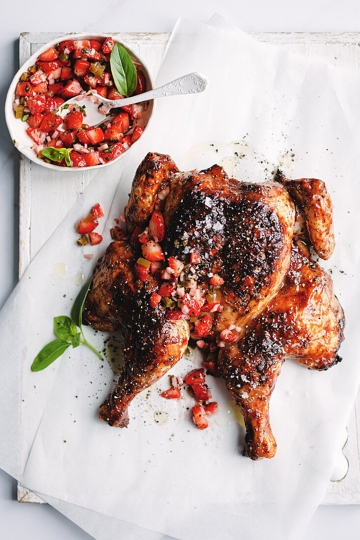 Strawberry and black pepper barbecue chicken with strawberry salsa