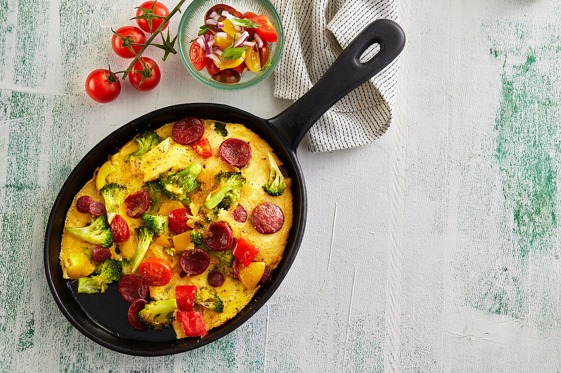Omelette with sausage and vegetables