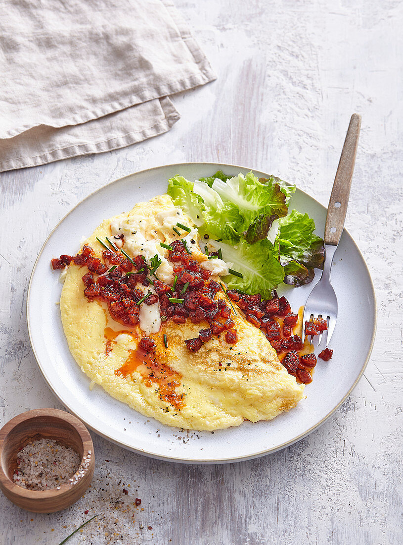 Fluffy egg omelet with chorizo