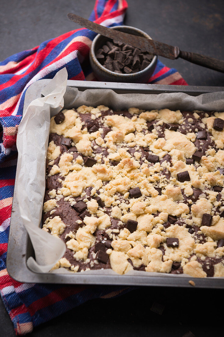 Vegan chocolate and vanilla brookie with dark chocolate chips