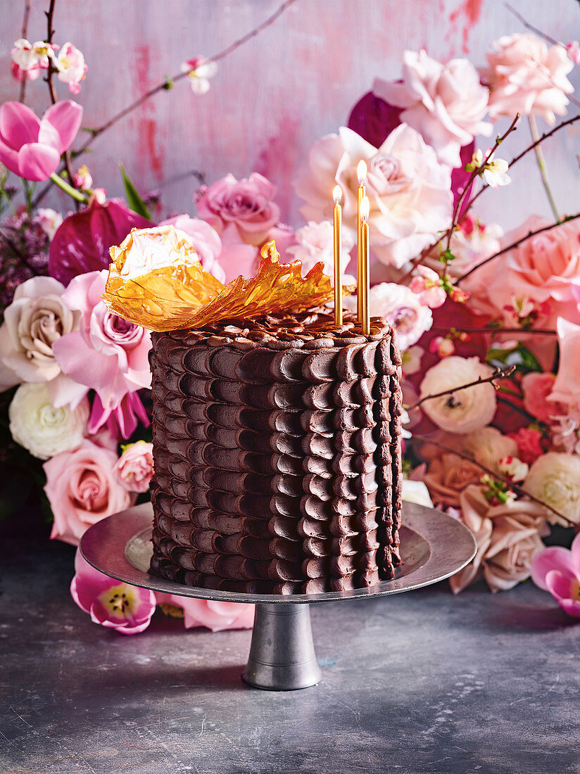 Chocolate layer cake with ‘nougat’ honey cream