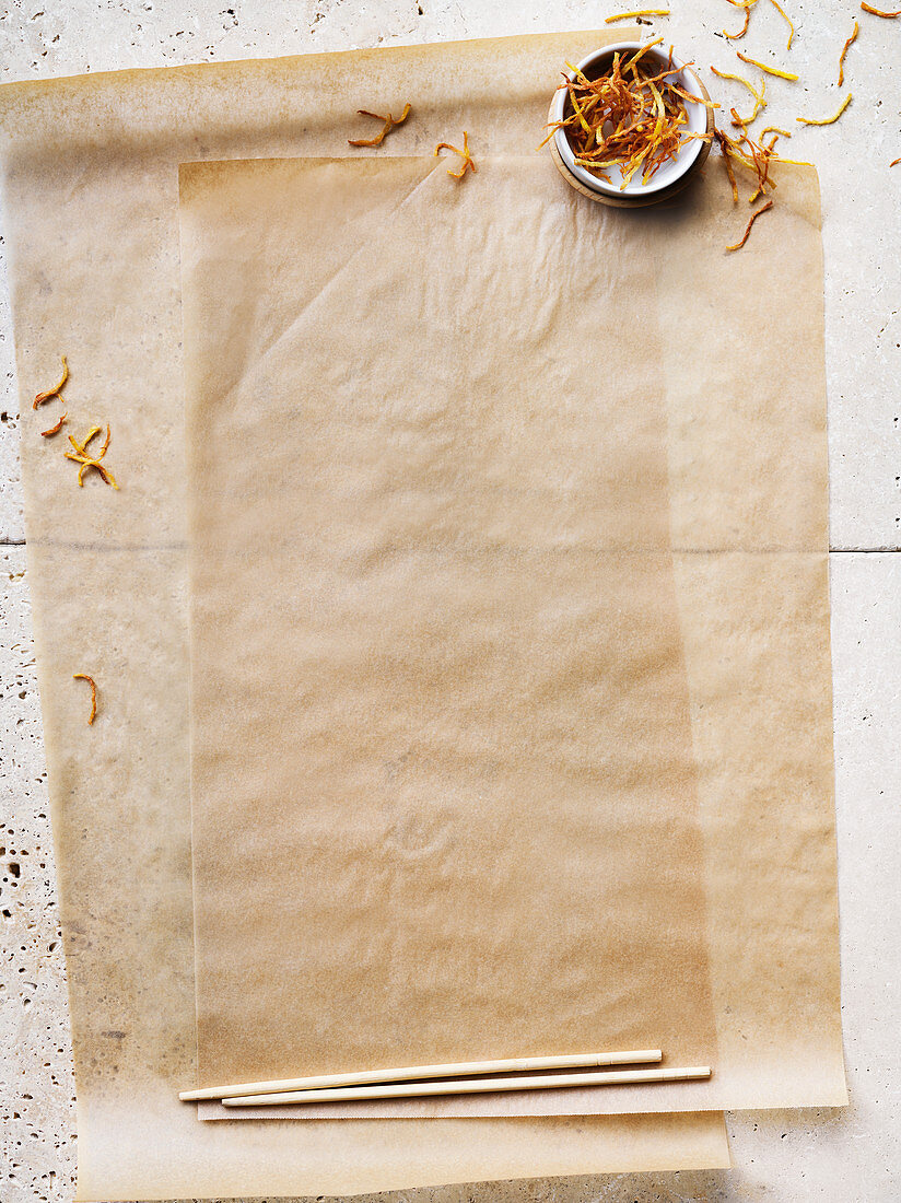 Baking paper with chopsticks