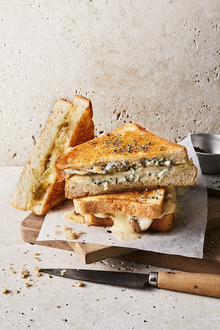 Toasted sandwich ideas with taleggio, blue cheese and Cheddar