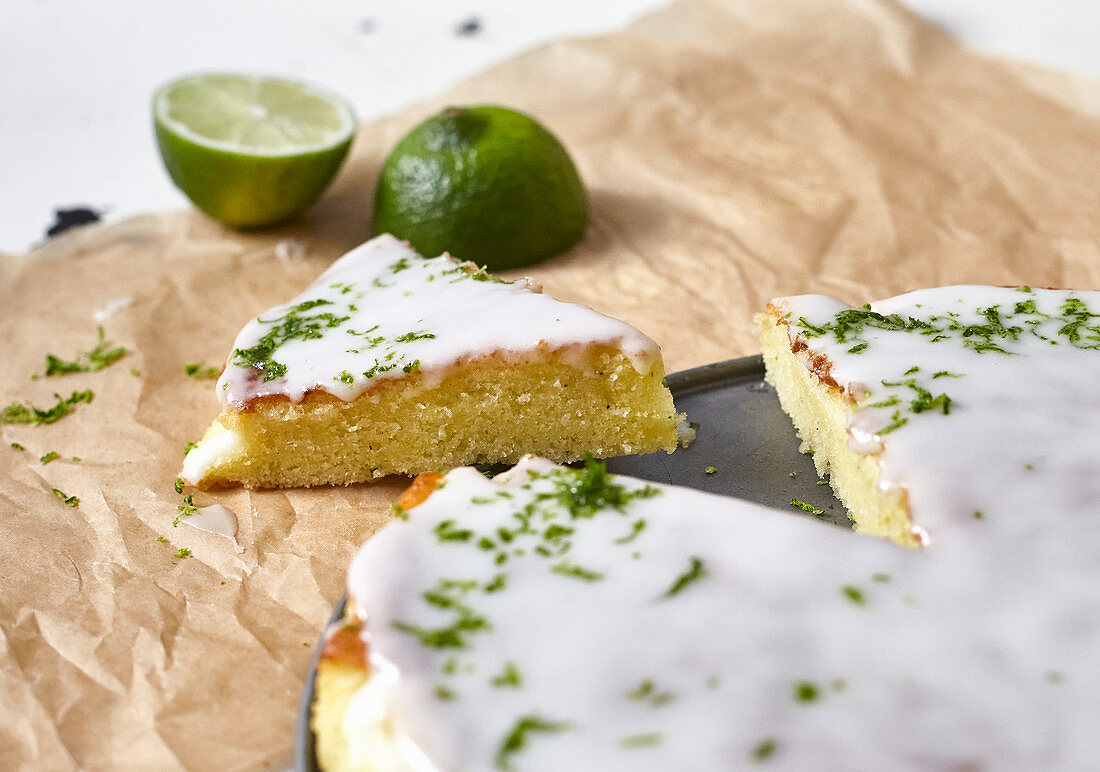 Lime cake, cut