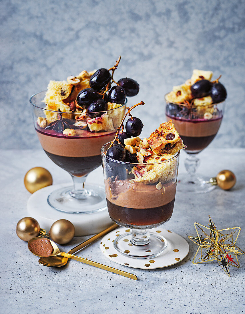 Christmas sherry chocolate trifle with panettone pieces