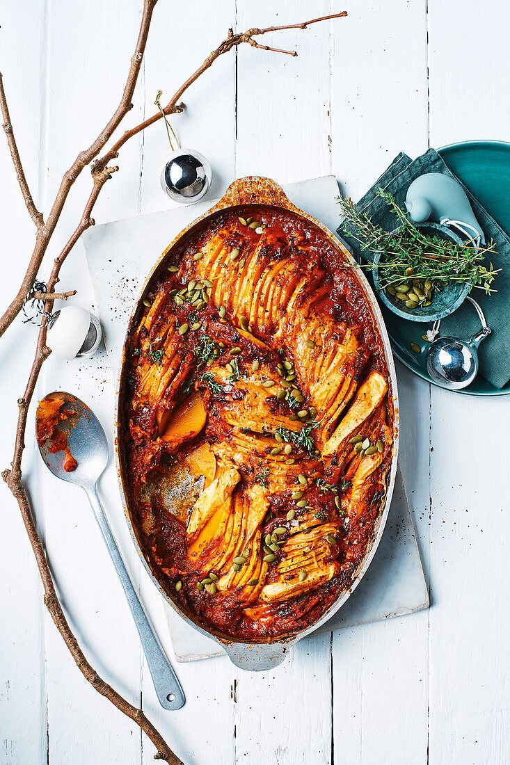 Baked pumpkin with thyme and brie