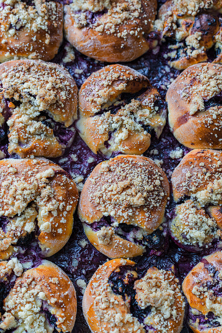 Blueberry brioche buns just out of the oven