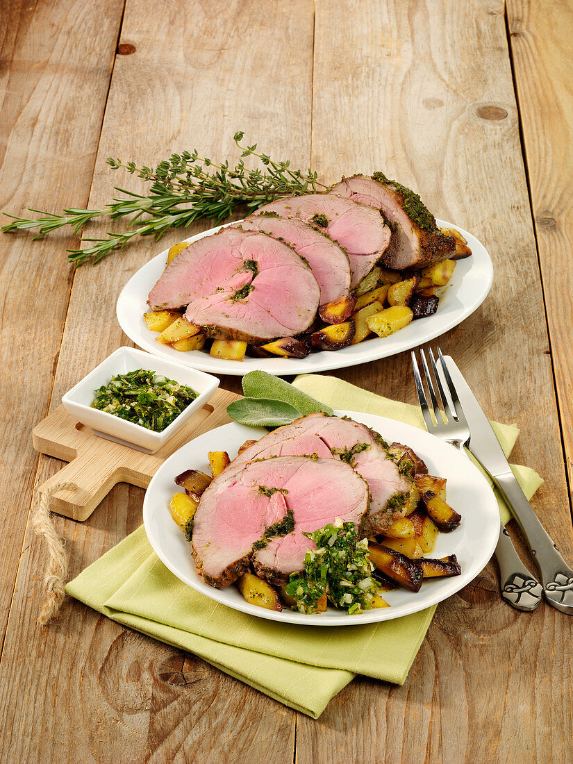 Leg of lamb with herb crust and gremolata