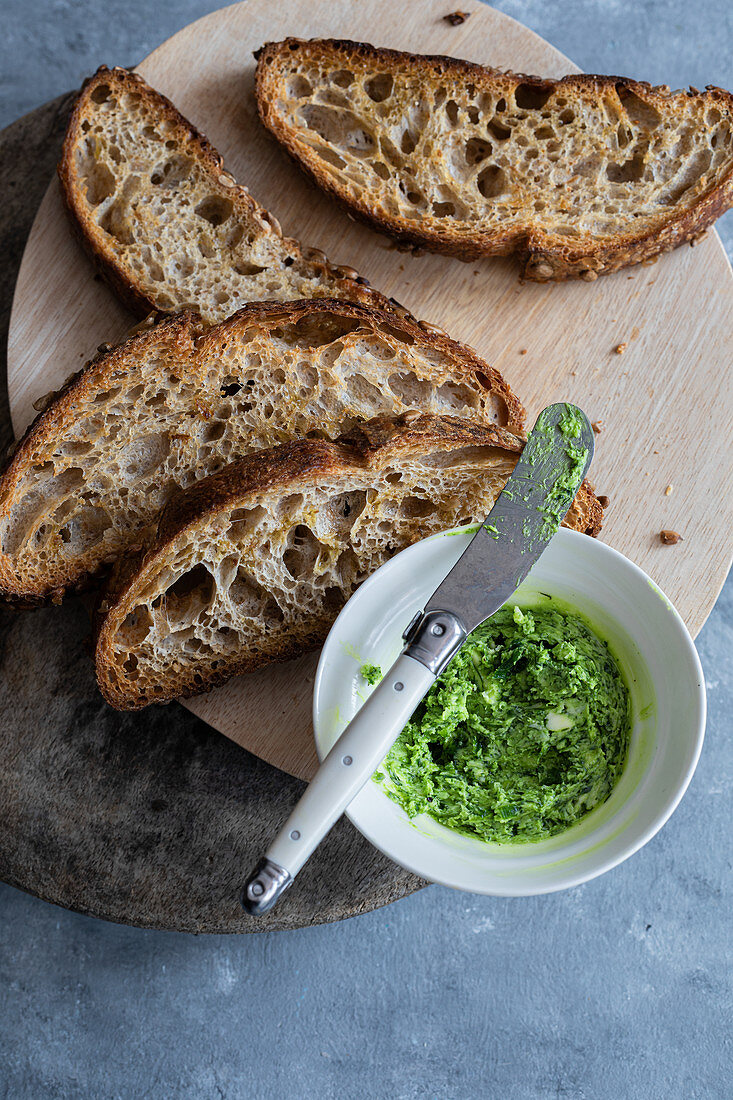 Toasted sourdough with herb butter