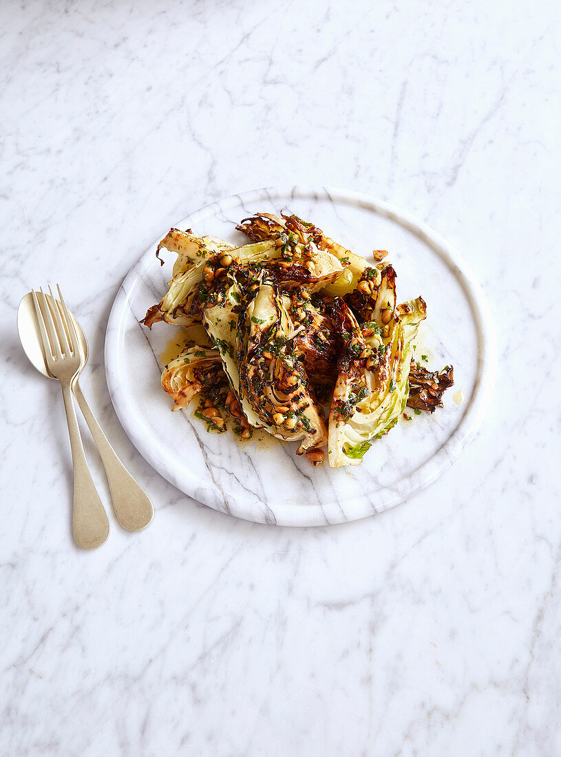 Charred hispi cabbage with hazelnut chilli butter