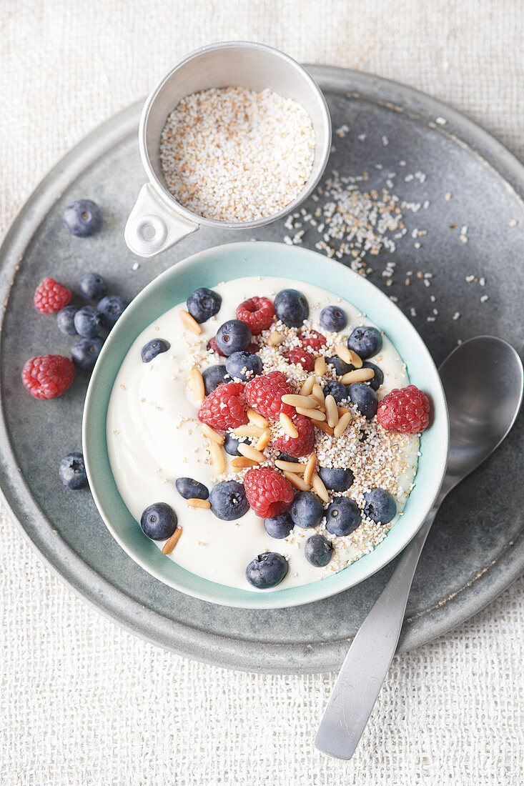 Berry bowl with amaranth and almond sticks