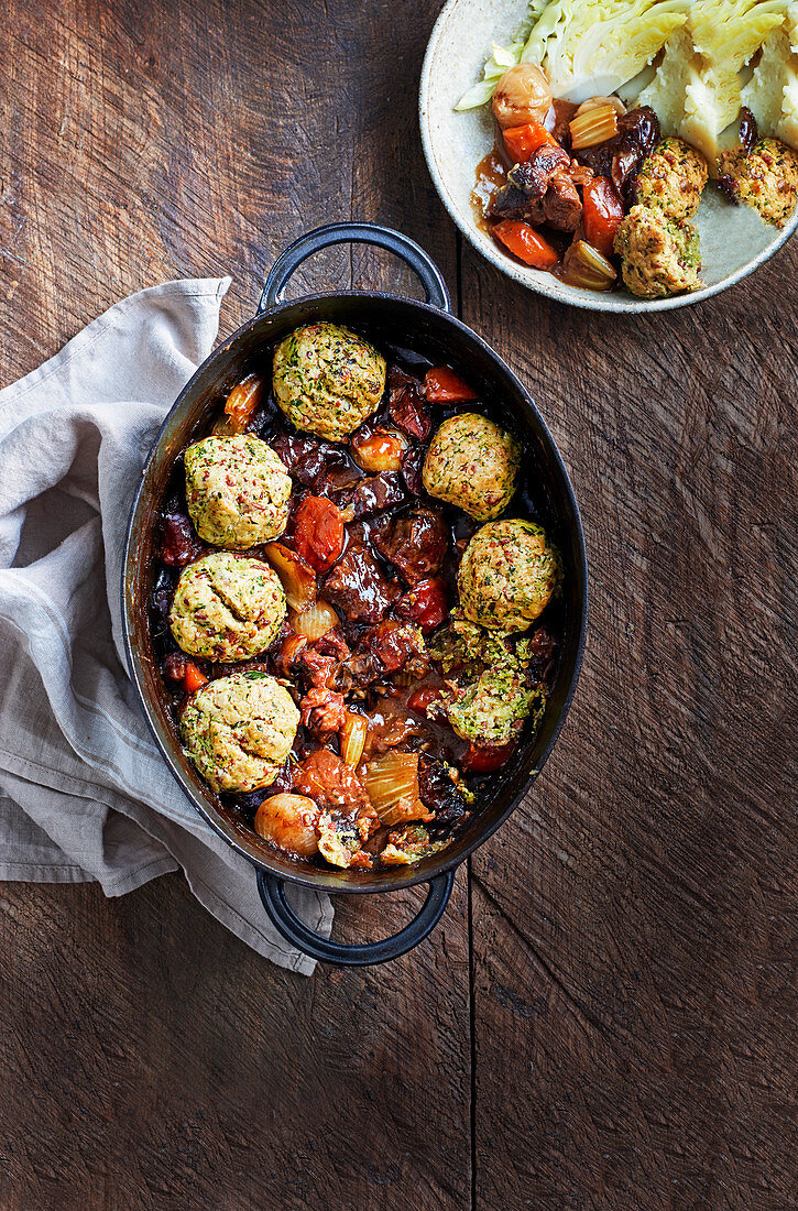Beef and Guinness stew with bacon dumplings