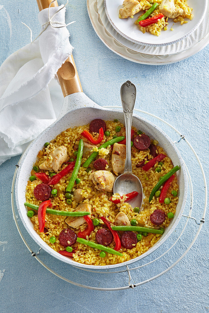 Paella with chicken