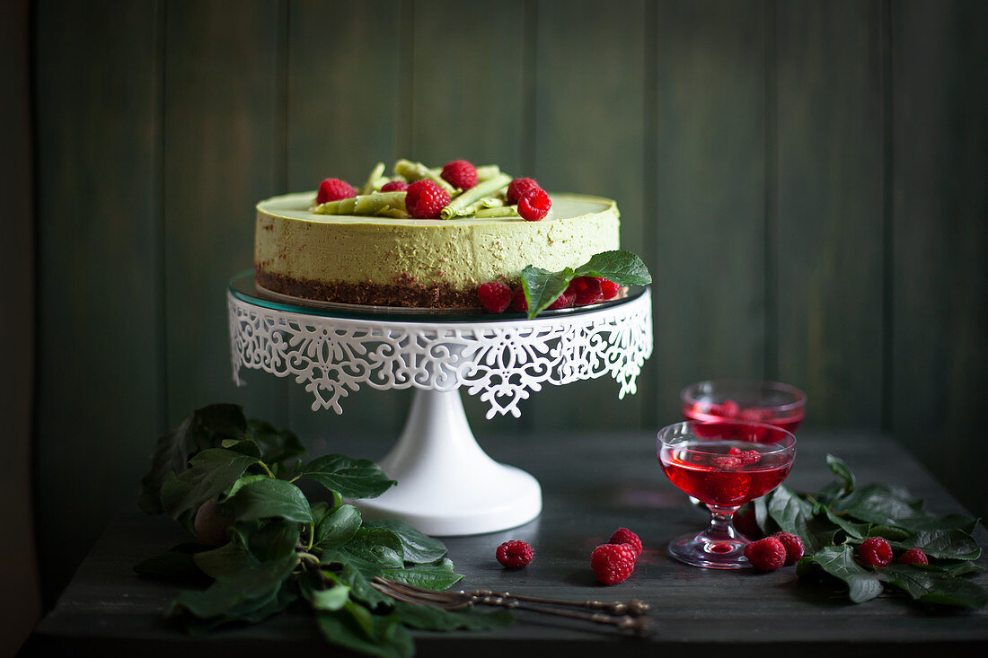 Green matcha tea cheesecake