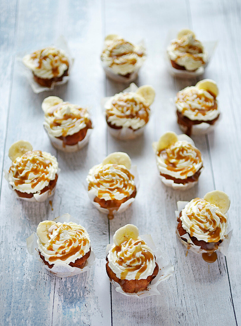 Banoffee muffins with cream and salted caramel