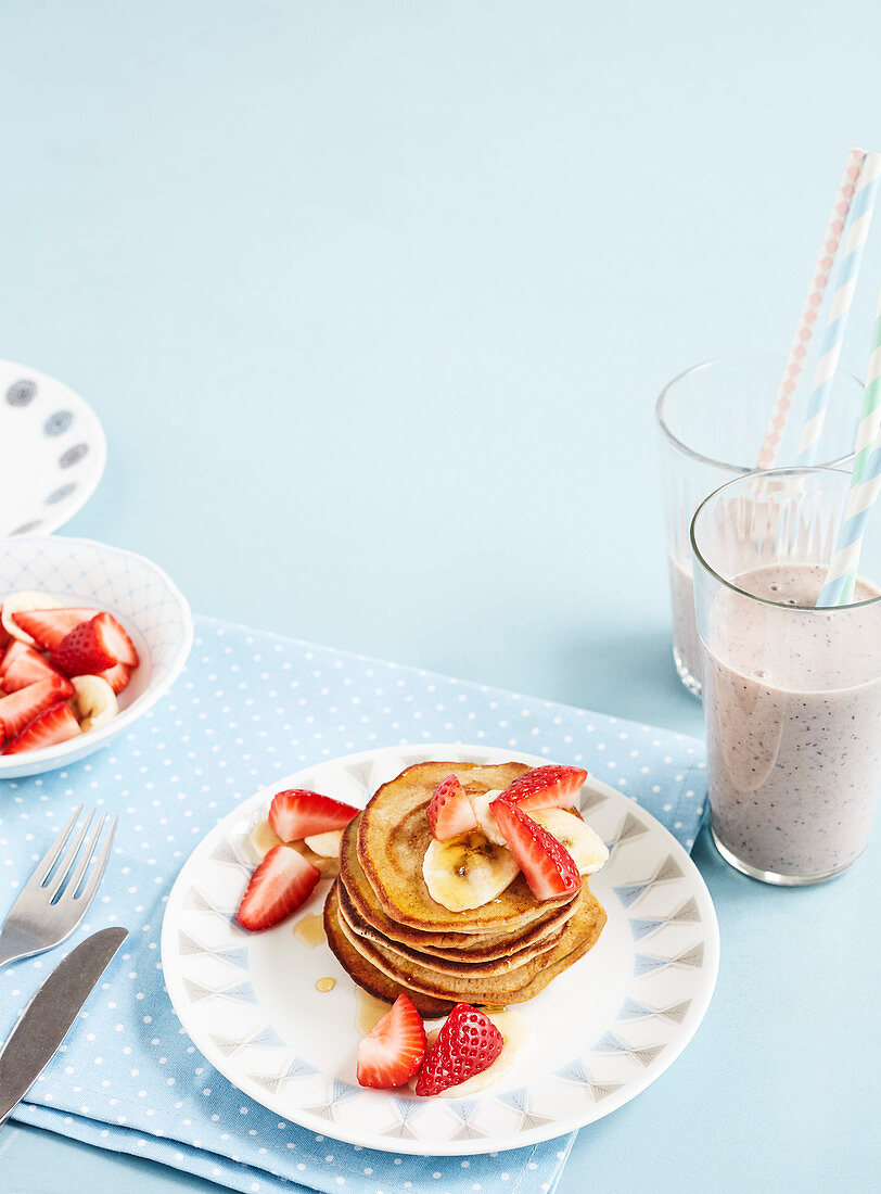 Three-minute blender banana pancakes, two-minute breakfast smoothie