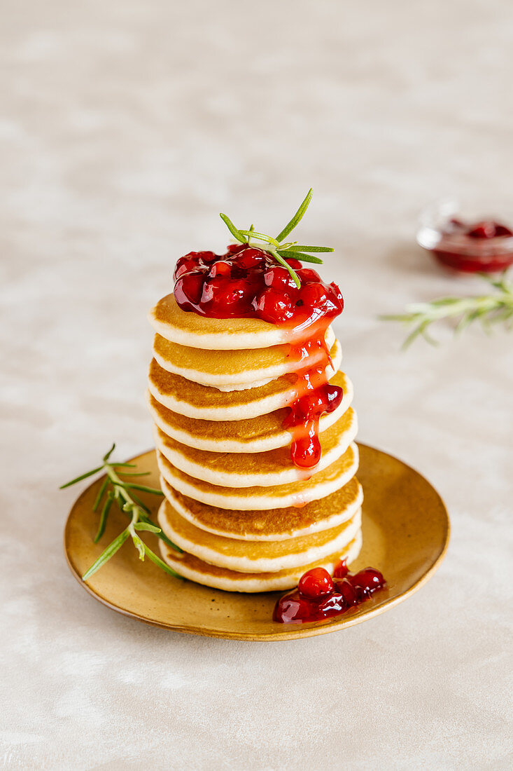 Pancakes with canberry sauce