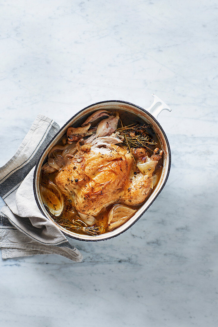 Pot Roast Chicken with stock