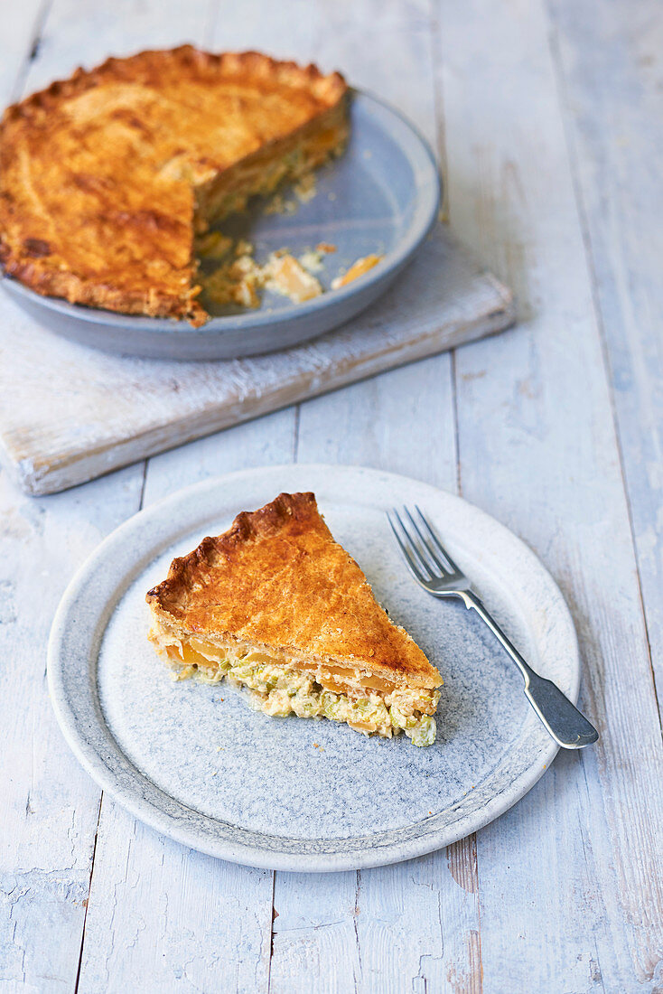 Cheese, swede and leek pie