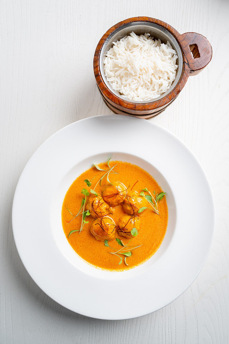 Goan prawn ball curry with plain rice