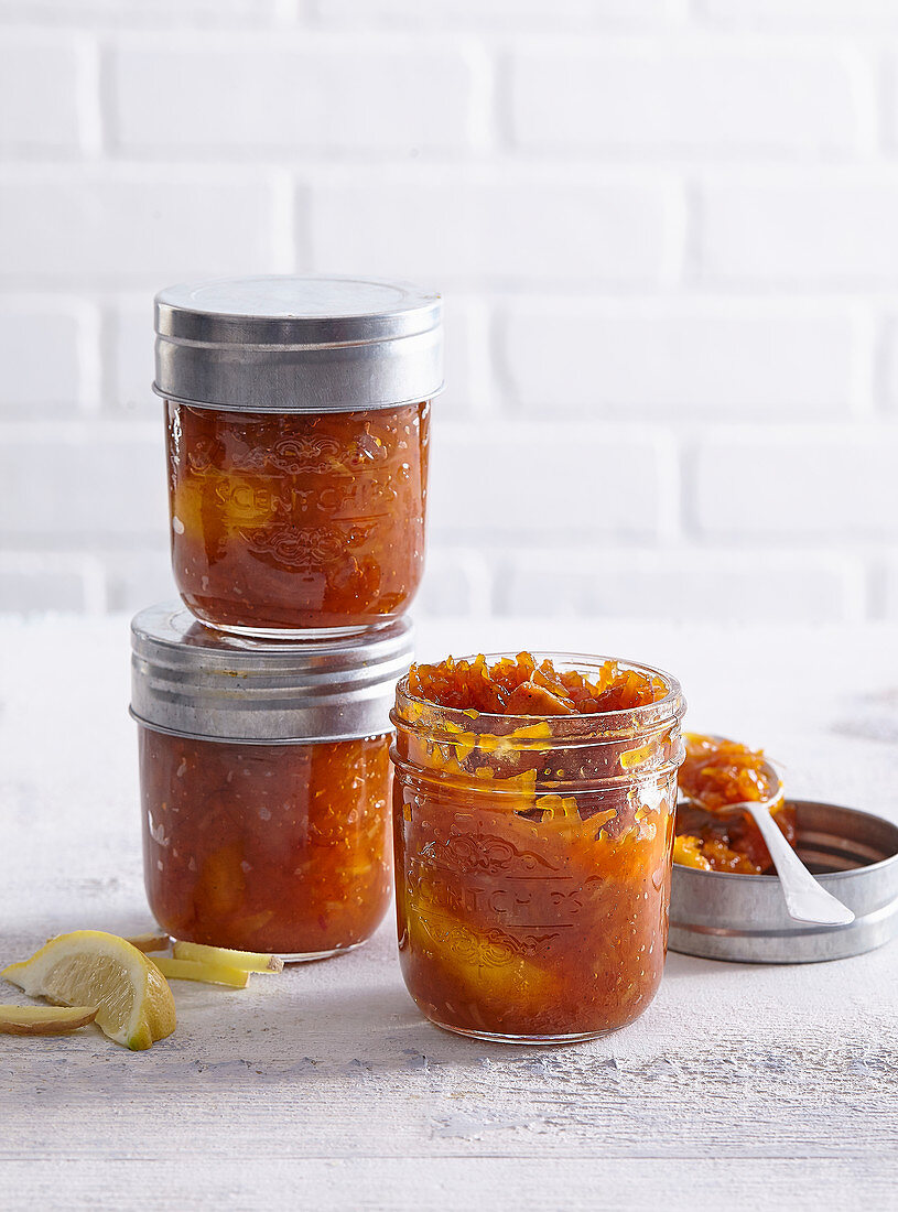 Sweet carrot and lemon chutney with ginger