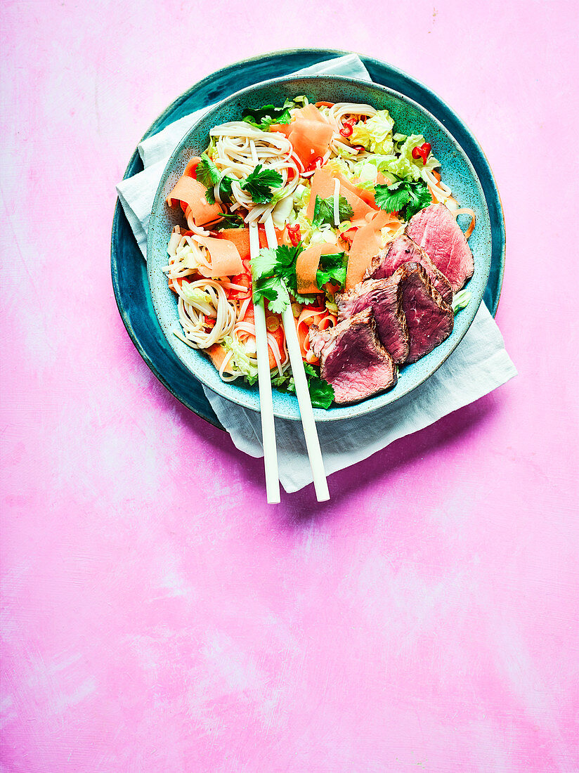 Steak and Vietnamese noodle salad