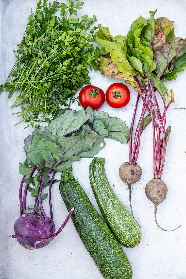 Various types of vegetables and parsley