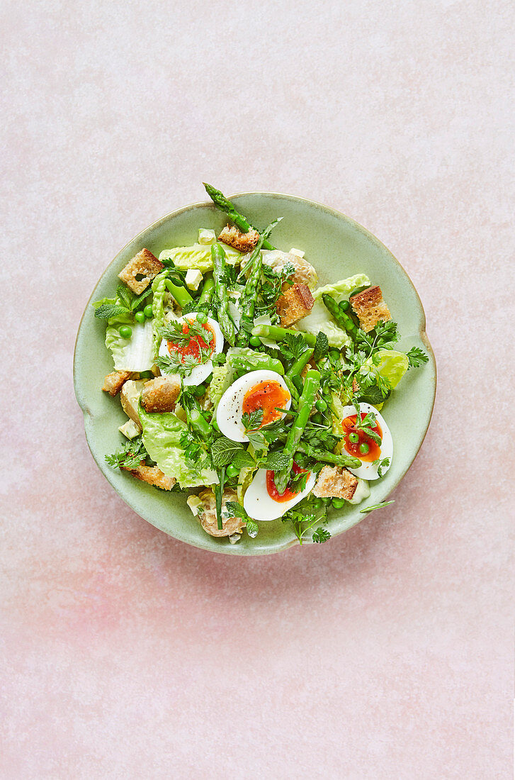 Spring celebration salad with boiled eggs and homemade mayo