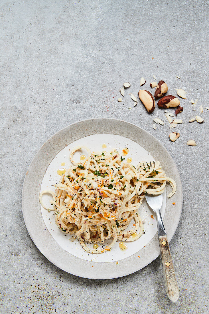 Winter celeriac pasta with pecan nuts