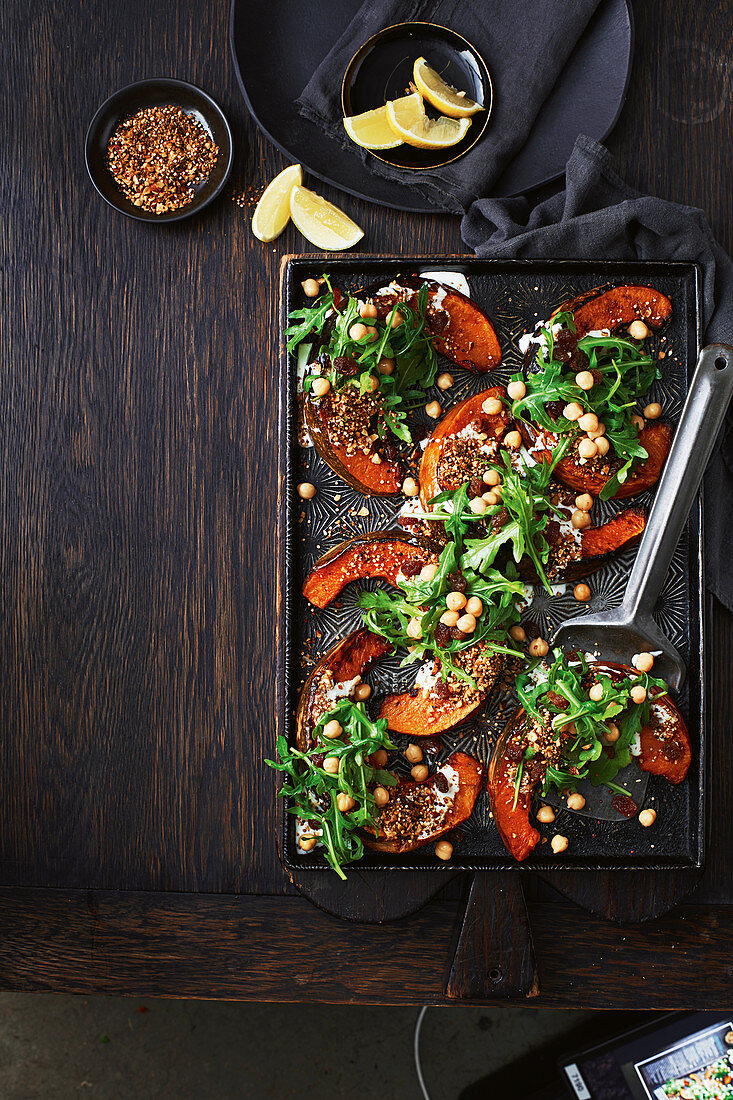 Loaded roast pumpkin with popped quinoa and almond dukkah
