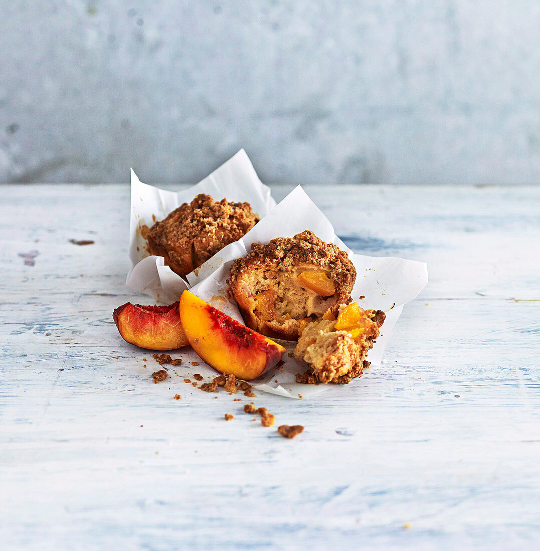 Peach and ginger crumble muffins