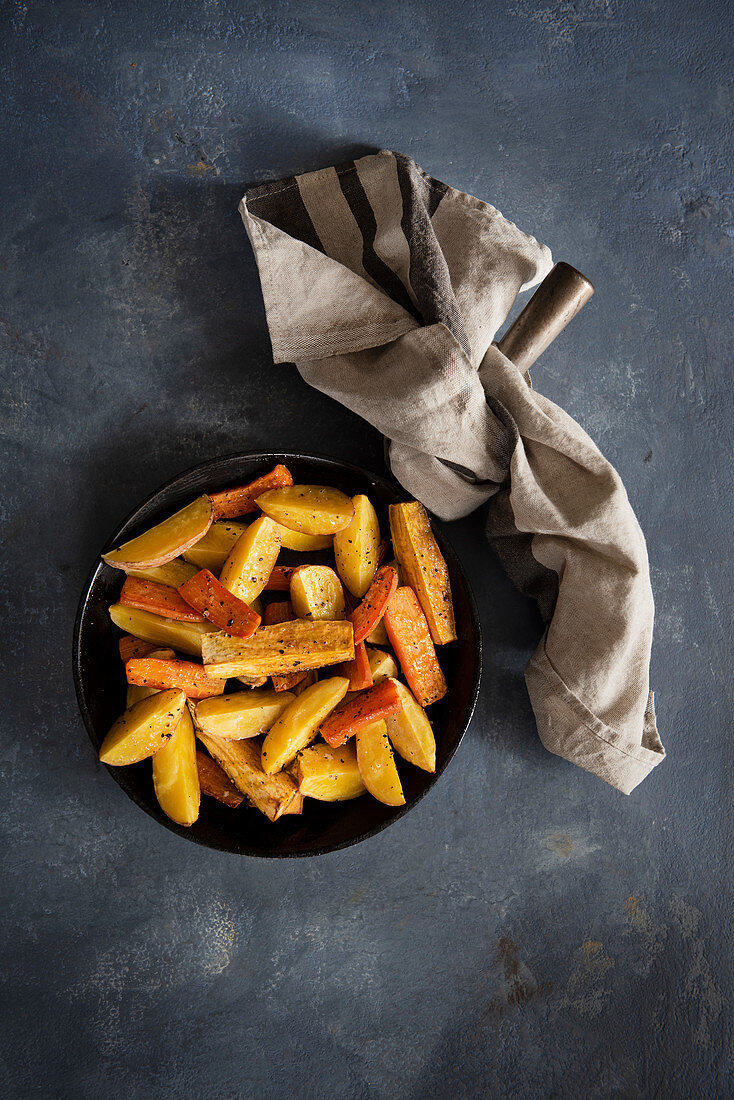 Roasted potatoes and carrots