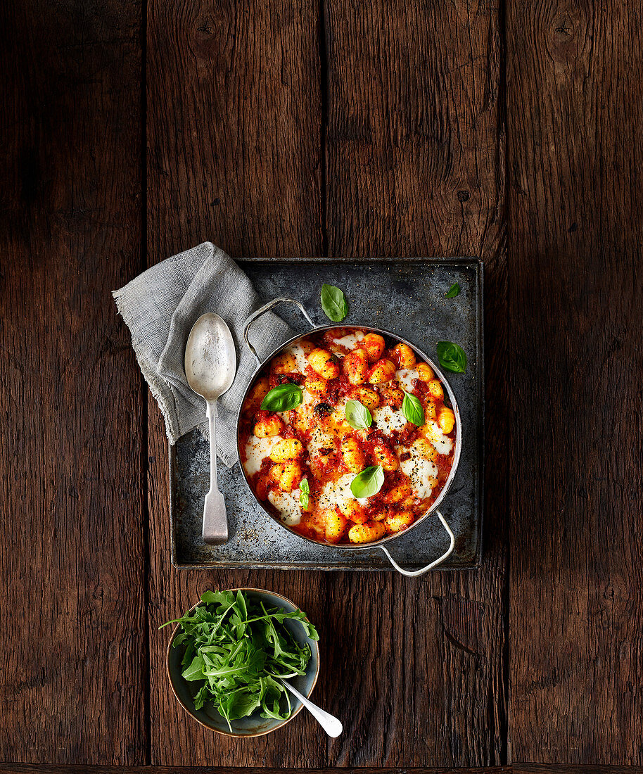 Chorizo and mozzarella gnocchi bake