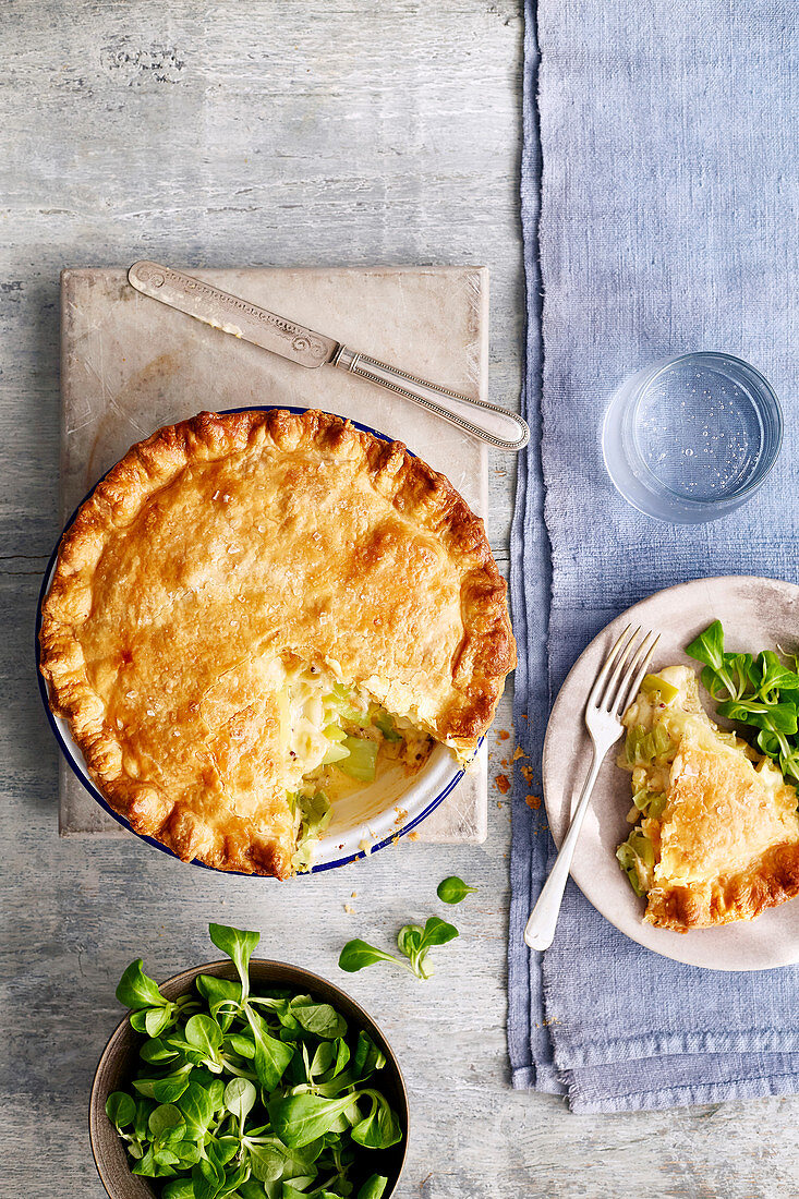 Cheesy leek and potato pie