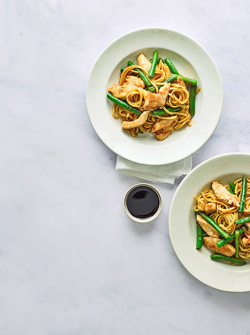 Ginger chicken and green bean noodles